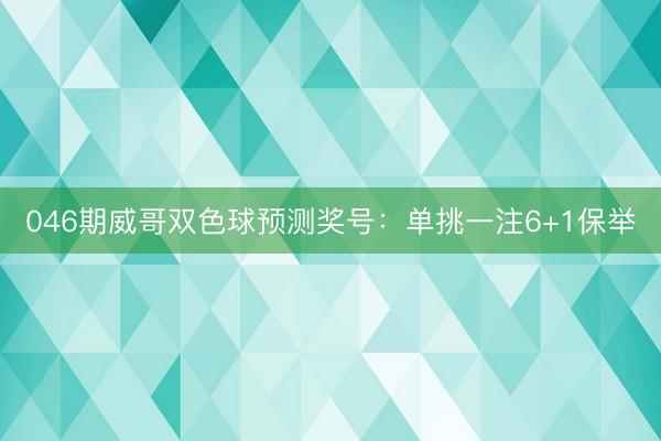 046期威哥双色球预测奖号：单挑一注6+1保举