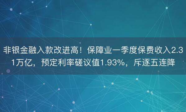 非银金融入款改进高！保障业一季度保费收入2.31万亿，预定利率磋议值1.93%，斥逐五连降